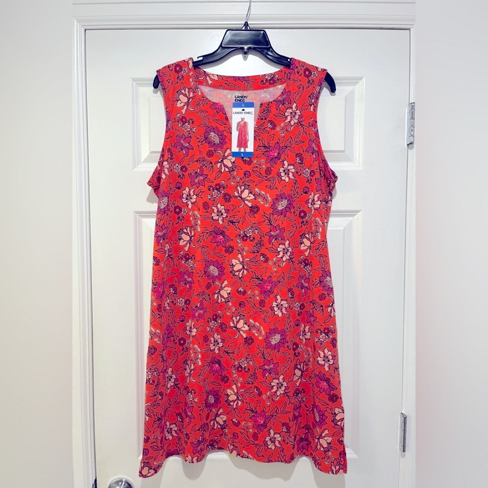 Lands' End Women's Coral and Pink Floral Dress